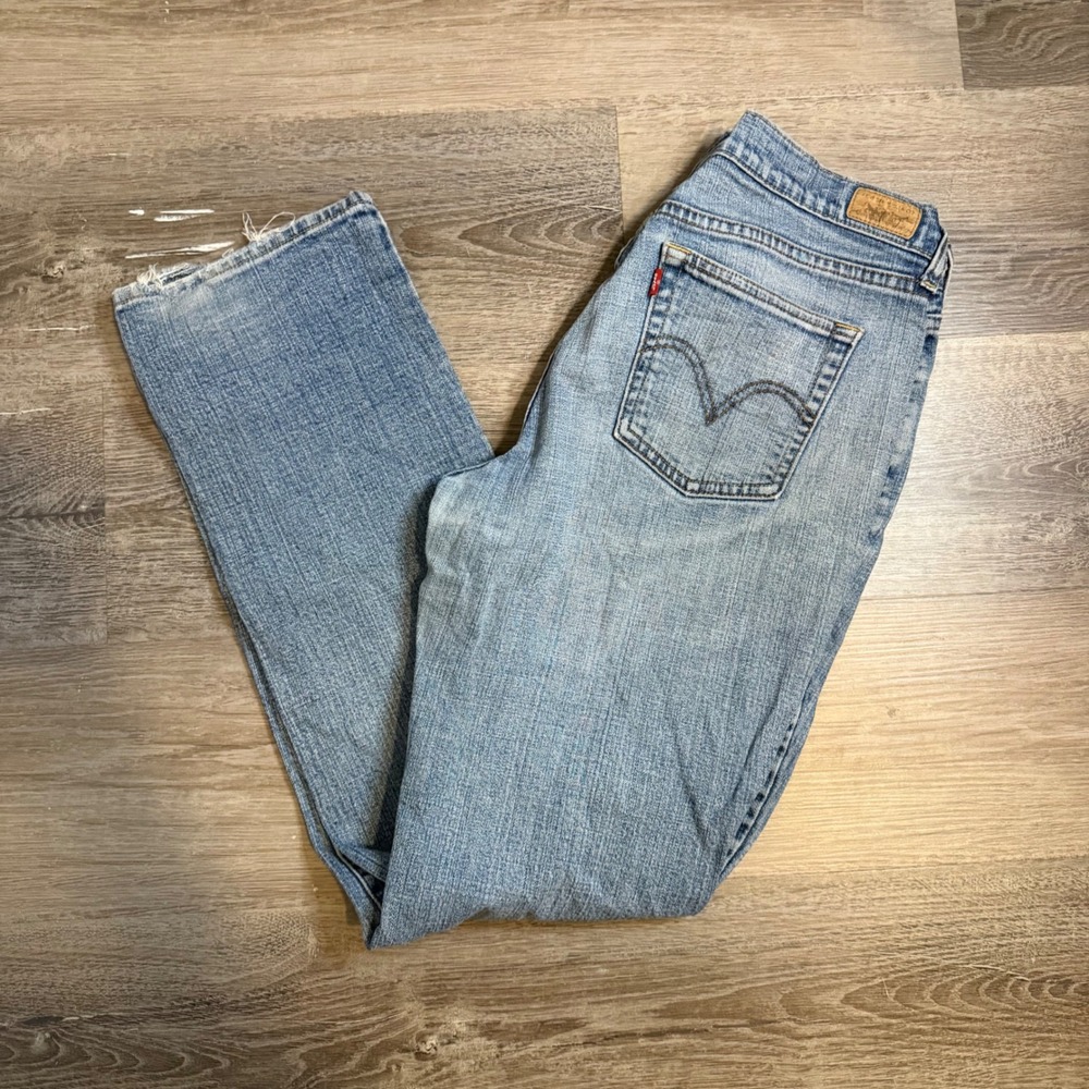 Levis Straight Leg Light Wash Denim Jeans Frayed Hem Blue Size 12M - Picture 1 of 6